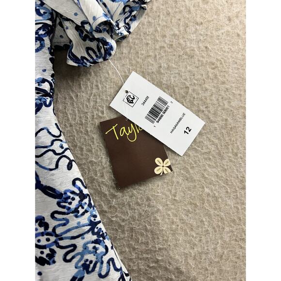 Taylor Boho Blue Dress Sz 12 Tiered Midi Lined Front Tie Flutter Sleeve New - Picture 9 of 13